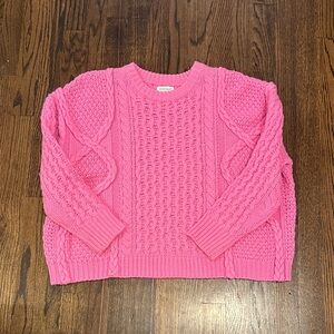 vestique Bright Pink Cable Knit Crewneck Sweater